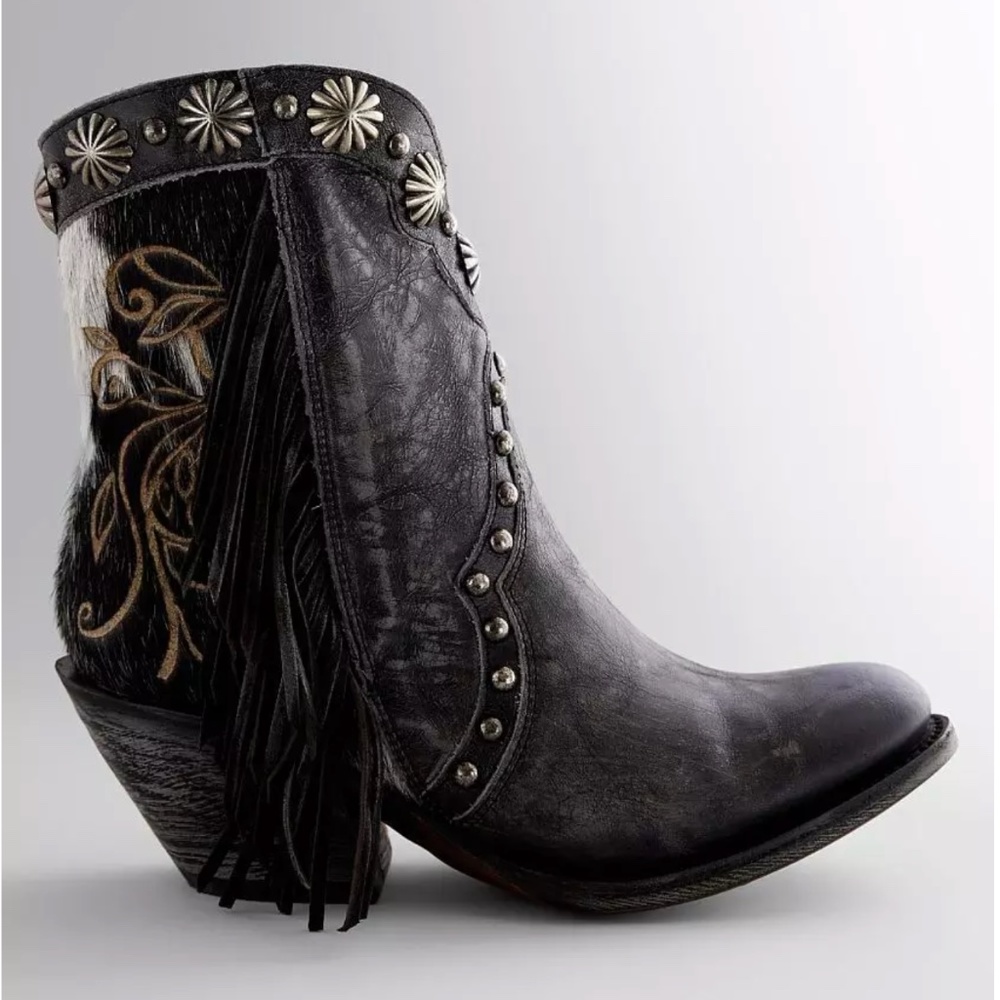 Corral Fringe Studded Leather Western Ankle Boot